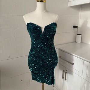Alyce Paris Teal Sequin Strapless Prom Dress Mini Size 2 Formal 2026